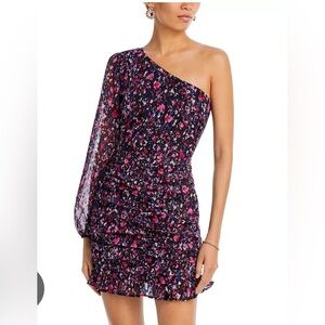 Aqua One-Shoulder Mini Dress in Black and Pink